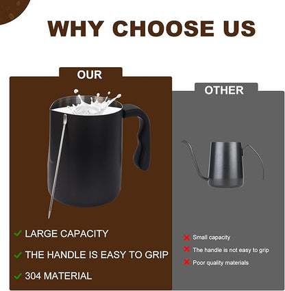 Milk Frothing Pitcher, 32OZ/1000ML Stainless Steel Coffee Frother Cup - Espresso Steaming Pitcher with Latte Art Pen for Barista-Style Coffee Making & Milk Frothing