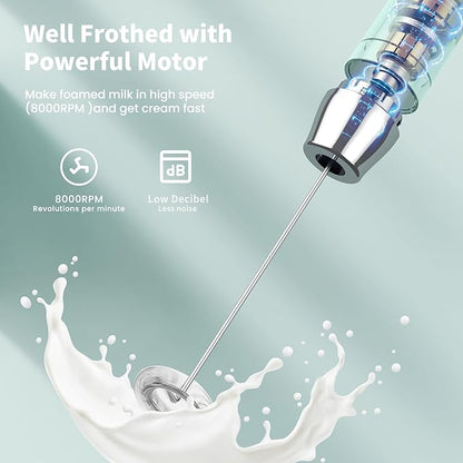 Maestri House Rechargeable Milk Frother with Stand, LunaFro Handheld Electric Foam Maker Waterproof Detachable Stainless Steel Whisk Drink Mixer Foamer for Lattes, Cappuccino