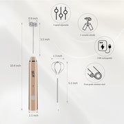 Delm Milk Frother Electric USB Stainless Steel Accessory - Frother Wand Foam Maker for Lattes - Milk Frother Handheld for Cappuccino, Frappe, Matcha, Hot Chocolate - Frother for Coffee (beige/gold)