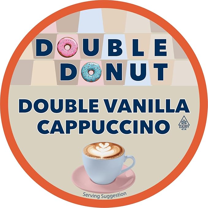 Double Donut Coffee Double Vanilla Cappuccino Pods, 24 Single Serve Cups For Keurig K Cup Brewers In Recyclable Pods