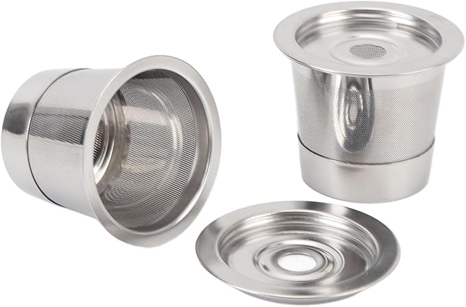 Reusable Coffee Pod, Stainless Steel Coffee Capsule, 304 Food Grade Easy Clean Dense Mesh Filter, Refillable Coffee Pod for Espresso Machine with Lids and Spoon