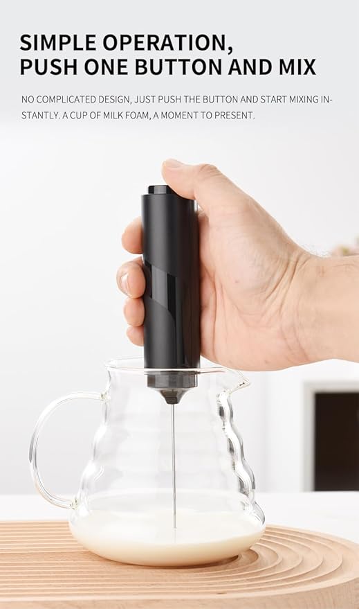 Travel Milk Frother with Cover, Battery-Operated Electric Foam Maker Frother Wand, Milk Foamer Electric Mini Drink Mixer for Coffee, Cappuccino, Lattes, Frappe, Matcha and Hot Chocolate, Black