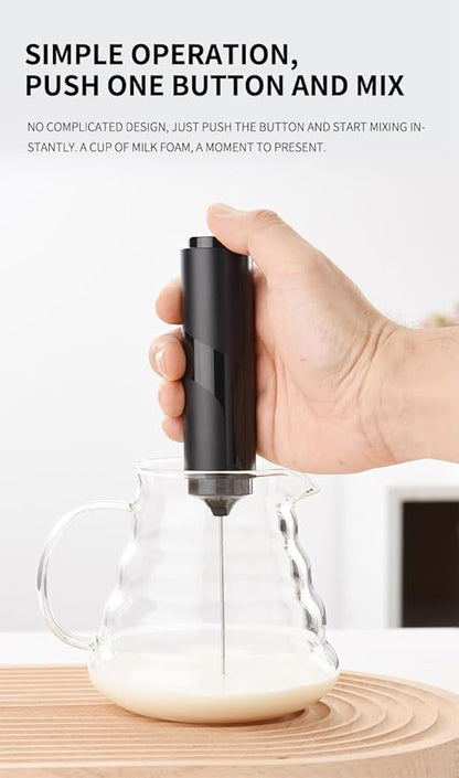Travel Milk Frother with Cover, Battery-Operated Electric Foam Maker Frother Wand, Milk Foamer Electric Mini Drink Mixer for Coffee, Cappuccino, Lattes, Frappe, Matcha and Hot Chocolate, Black
