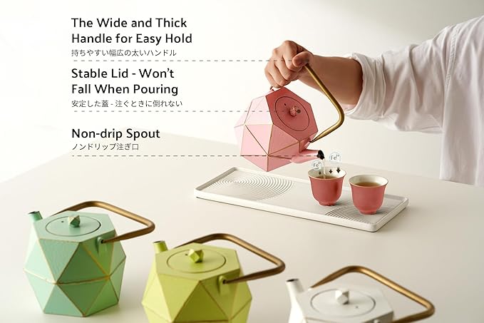 Toptier Cast Iron Teapot, Stovetop Safe Japanese Cast Iron Tea Kettle, Diamond Design Tea Pot with Removable Infuser for Loose Tea, 40 Ounce (1200 ml), Pink