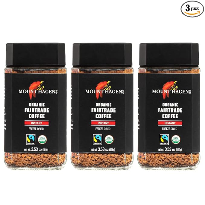 Mount Hagen 3.53oz Organic Freeze Dried Instant Coffee - 3 pack | Eco-friendly Coffee Made From Organic Medium Roast Arabica Beans | Fair-Trade Coffee Instant [3 x 3.53oz Jar]