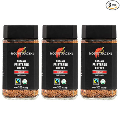 Mount Hagen 3.53oz Organic Freeze Dried Instant Coffee - 3 pack | Eco-friendly Coffee Made From Organic Medium Roast Arabica Beans | Fair-Trade Coffee Instant [3 x 3.53oz Jar]