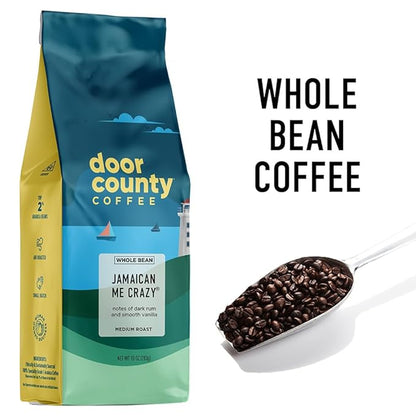 Door County Coffee Jamaican Me Crazy® Flavored Whole Bean - 10 oz Bag - Medium Roast - 100% Specialty Arabica - Flavored Gourmet - Jamaican Me Crazy
