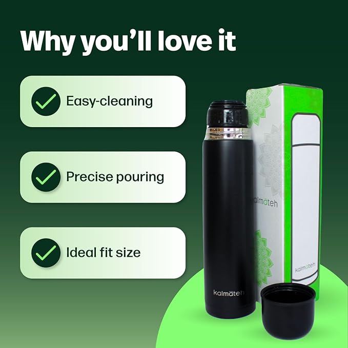 KALMATEH Modern & Elegant Double Walled Vacuum Insulated Stainless Steel Thermo Bottle 1000 ml, Precise Pouring & Heat Retention For Yerba Mate, Coffee, Tea, and Camping
