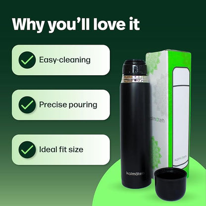 KALMATEH Modern & Elegant Double Walled Vacuum Insulated Stainless Steel Thermo Bottle 1000 ml, Precise Pouring & Heat Retention For Yerba Mate, Coffee, Tea, and Camping