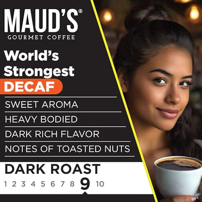 Maud's World's Strongest Decaf Dark Roast Coffee Pods, 36 ct, Decaffeinated Dark Roast Coffee in Recyclable Single Serve Pods – 100% Arabica Coffee, Compatible with Keurig K Cups Maker