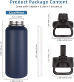 Load image into Gallery viewer, Volhoply 32oz Insulated Water Bottles Bulk 8 Pack with Straw Lid &amp; Spout Lid,Stainless Steel Sports Water Bottle,Double Wall Vacuum Cups,Leakproof Wide Mouth Metal Flask for Hiking,Camping(Navy,8)