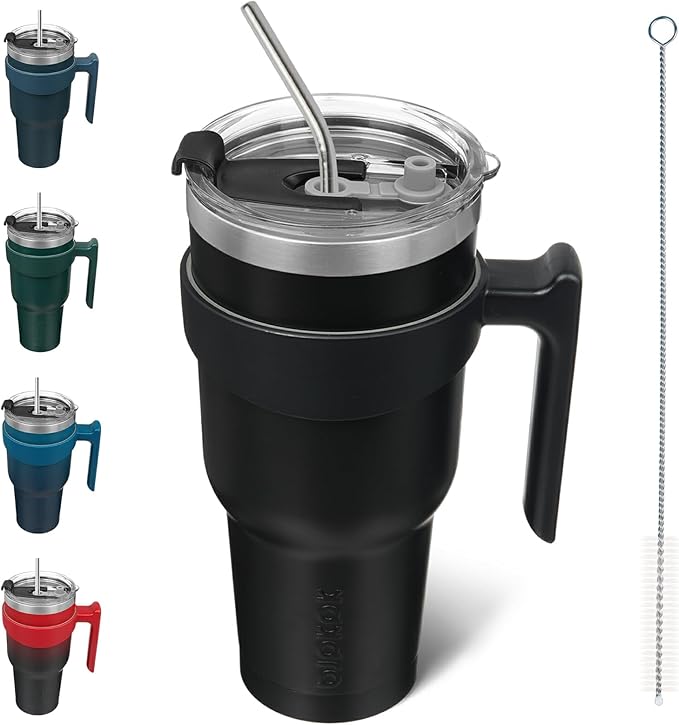 BJPKPK 40 oz Tumbler With Handle And Straw Stainless Steel Travel Mug Insulated Tumbler Cups With Lids,Black