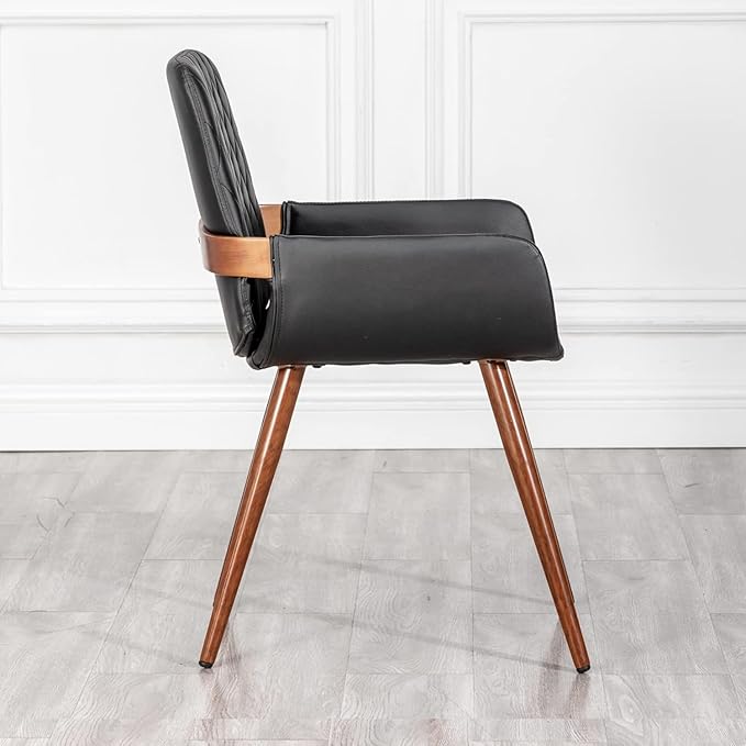 LUNLING Mid Century Modern Faux Leather Dining Chairs Set of 4,Black,Upholstered Seat,Metal Legs,Adjustable Foot for Kitchen Dining Room Desk Chairs