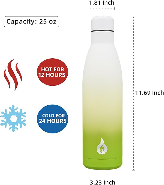 BJPKPK 25oz Insulated Stainless Steel Water Bottles Reusable Metal Travel Sports Water Bottle Keep Cold and Hot,Elegant Green