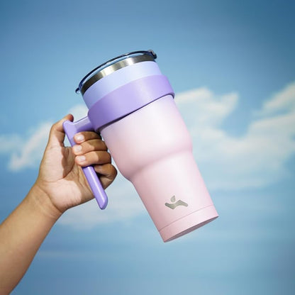 40 oz Tumbler with Handle and 2 Straw 2 Lid, Insulated Water Bottle Stainless Steel Vacuum Cup Reusable Travel Mug,Pastel Sunset