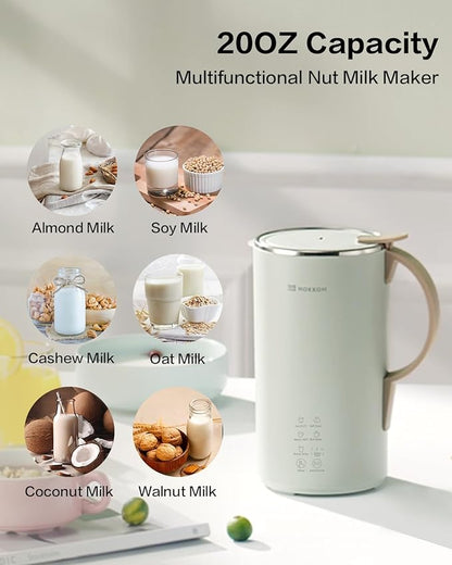 MOKKOM Automatic Nut Milk Maker, 20 oz Soy Milk Maker, Homemade Almond, Oat, Coconut, Soy, Plant-Based Milk and Dairy Free Beverages, Almond Milk Maker with Delay Start/Boild Water/Self Clean - Green