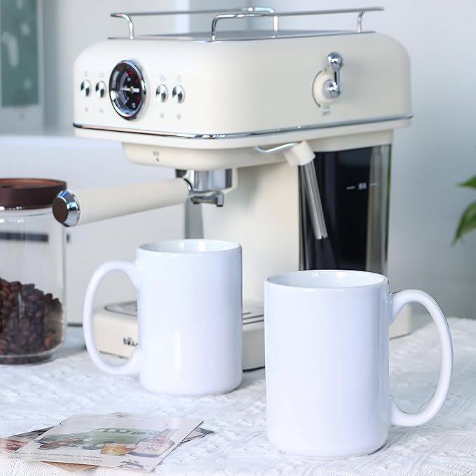 Smilatte 16 OZ Porcelain Coffee Mugs, Classic Blank Ceramic Cup with Large Handle for Tea Latte Cappuccino, Set of 4, White