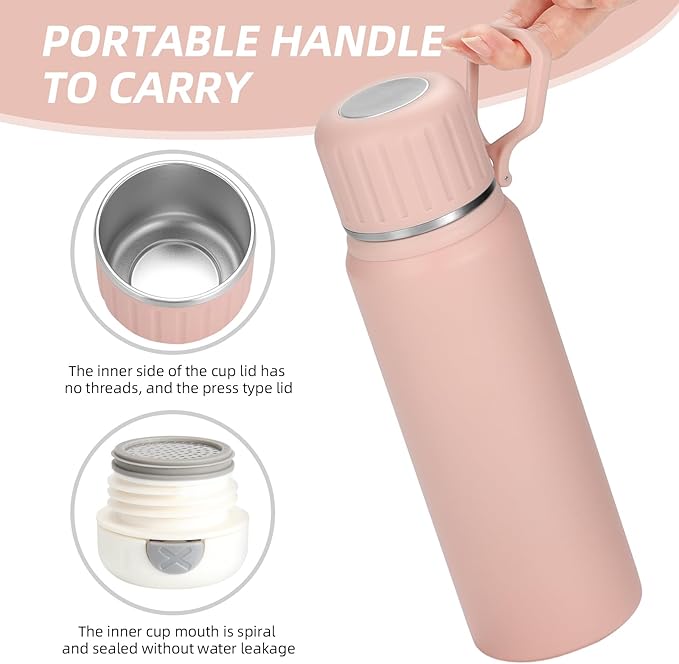 750ml/27 OZ Coffee Thermo with 3 cups, Insulated Water Bottle, Stainless Steel Vacuum Flask Set for Hot and Cold Drinks, Gifts Box