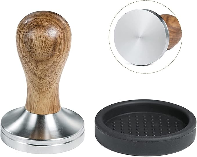 53mm Coffee Tamper Espresso Press with Tamper Mat Tamper with 304 Stainless Steel Base Wooden Handle Barista Espresso Machines Accessory (53mm)