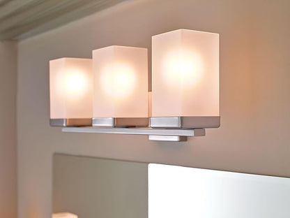 Moen YB8863BN 90 Degree 3-Light Dual-Mount Bath Bathroom Vanity Fixture with Frosted Glass, Brushed Nickel