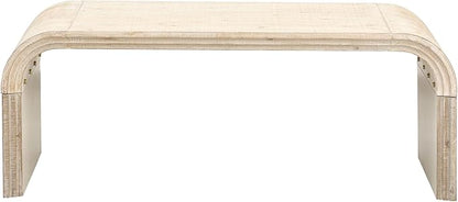 Bellemave Modern Coffee Table with Curved Art Deco Design Center Sofa Table Minimalist Cocktail Wooden Table for Living Room, Natural Wood Wash