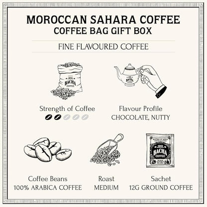 Bacha Coffee | Moroccan Sahara Fine Flavoured, 100% Arabica Specialty Coffee Beans, Medium Roast, x12 Individually Wrapped Single Serve Filter Bags