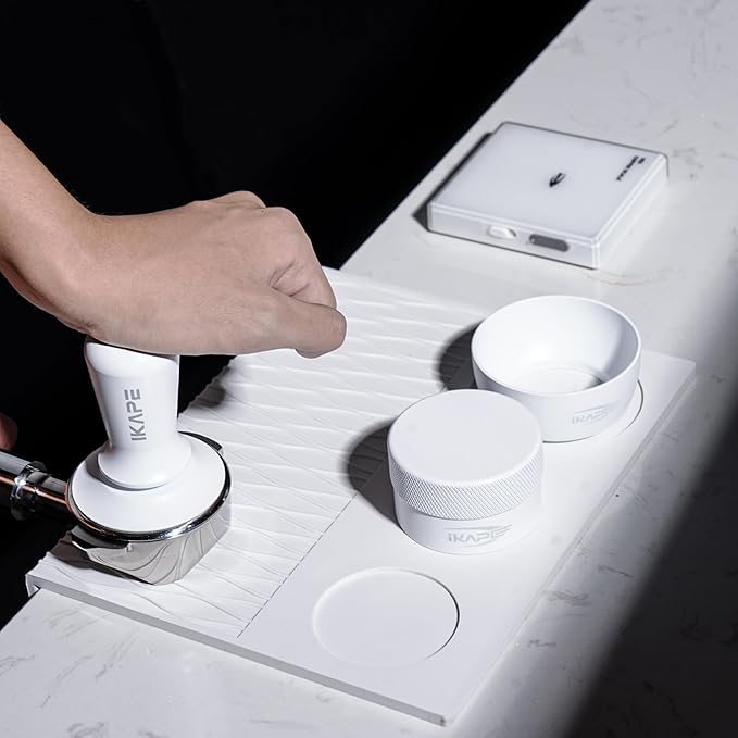 IKAPE 53.3mm Espresso Tamper, Premium Barista Coffee Tamper with Calibrated Spring Loaded, 100% Flat Stainless Steel Base Tamper Fits for Breville Series 54mm Portafilter Basket(White)