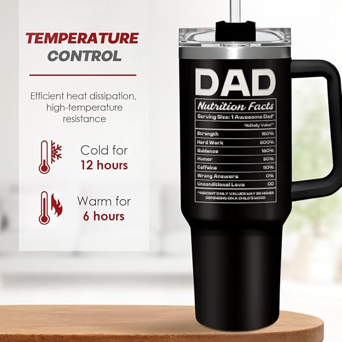 SANDJEST Dad Gift from Daughter, 40oz Stainless Steel Insulated Coffee Tumbler With Lid & Straw, Travel Cup Gift for Dad, Christmas Birthday Father's Day