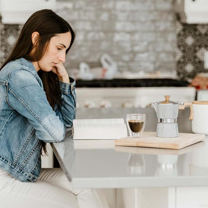 GROSCHE Milano Moka pot, Stovetop Espresso maker, Greca Coffee Maker, Stovetop coffee maker and espresso maker percolator (Grey, 6 cup)