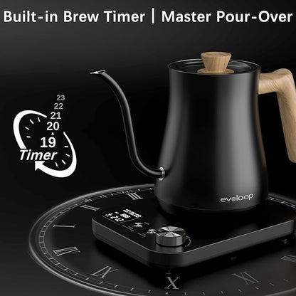 Gooseneck Electric Kettle, Electric tea Kettles, ±1℉ Temperature Control for Pour-Over Coffee & Tea Brewing, Stainless Steel Inner, Quick Heating, Boil Hot Water, 1200W/0.8L (Black Wooden)