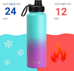 Load image into Gallery viewer, DRINCO Stainless Steel Water Bottle Spout Lid Vacuum Insulated Double Wall Water Bottle Wide Mouth (40oz 32oz 22oz 18oz 14oz) Leak Proof Keep Cold Sport Camping Hiking (40 oz, 40oz Ombre Fuchsia Teal)