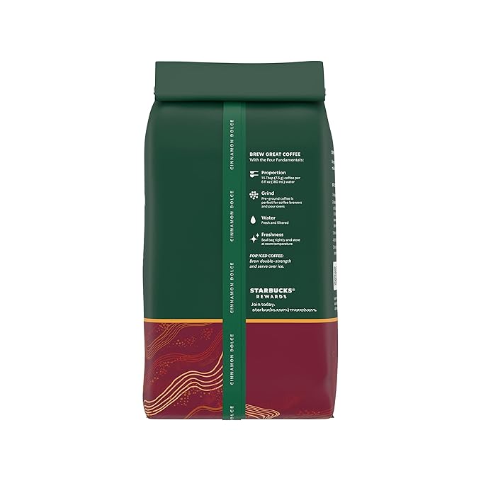 Starbucks Ground Coffee, Cinnamon Dolce Flavored Coffee, Naturally Flavored, 100% Arabica, 6 bags (11 oz each)