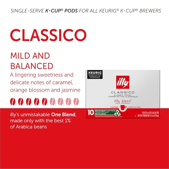 Illy Coffee K Cups - Pods For Keurig Machines – Classico Roast - Caramel, Orange Blossom & Jasmine - Mild, Flavorful & Balanced Flavor - No Preservatives – 20 Count