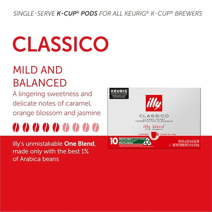 Illy Coffee K Cups - Pods For Keurig Machines – Classico Roast - Caramel, Orange Blossom & Jasmine - Mild, Flavorful & Balanced Flavor - No Preservatives – 20 Count