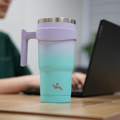 30 oz Tumbler with Handle and 2 Straw 2 Lid, Insulated Water Bottle Stainless Steel Vacuum Cup Reusable Travel Mug, Lavender Green