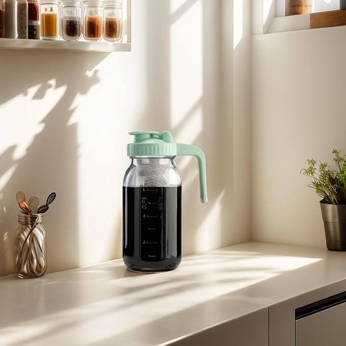 Fermus Cold Brew Coffee Maker, 64oz / 2Quart Glass Pitcher with Stainless Steel Filter and Pour Spout Handle Lid, Mason Jar for Making Cold Coffee, Fruit Drinks, Sun Tea (1, 64 Ounces)