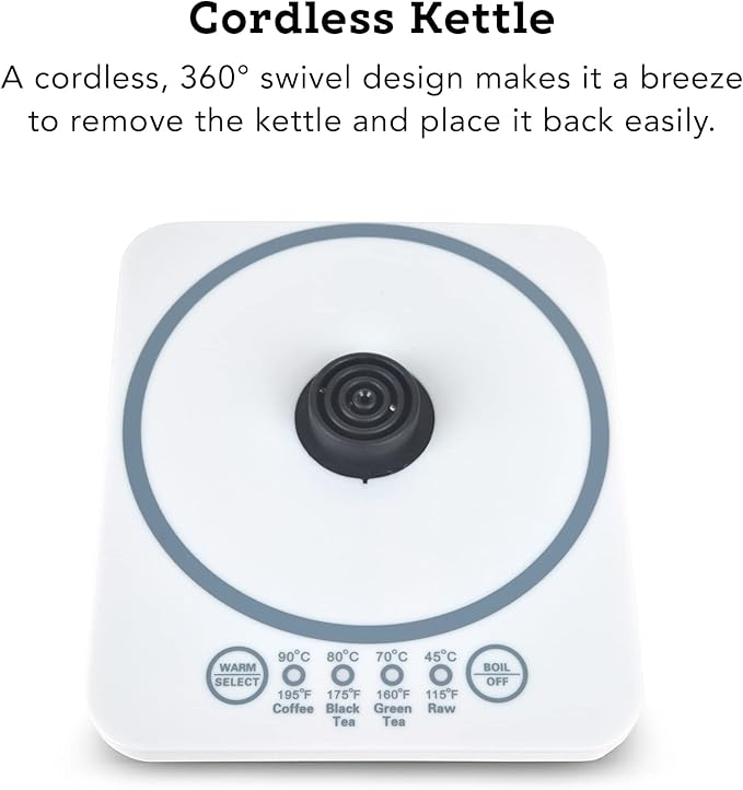 Tribest GKD-450 Hot Water Kettle, Electric Water Boiler & Water Warmer with Glass Tea Kettle, 110V, White