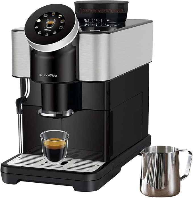 Dr.coffee H1 Fully Automatic Espresso Maker, Bean To Cup Coffee Machine, Espresso Coffee Machine With Steam Wand, 6 Customized Beverages For Home Use, Piano Black