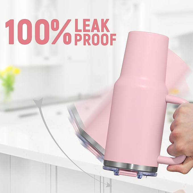 COKTIK 40 oz Tumbler With Handle and Straw Lid, Vacuum Insulated Travel Coffee Mug Stainless Steel Insulated Cup for Beverages, Leak-proof, Cupholder Friendly (Blush)