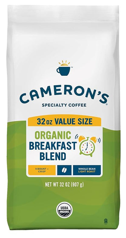 Cameron's Coffee Roasted Whole Bean Coffee, Organic Breakfast Blend, 32 Ounce