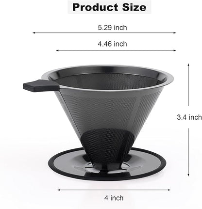 Pour Over Coffee Maker INSINTAR Stainless Steel Pour Over Drip Coffee Filter Paperless Coffee Strainer Reusable Single Cup Coffee Maker 1-4 Cup (Titanium Black)