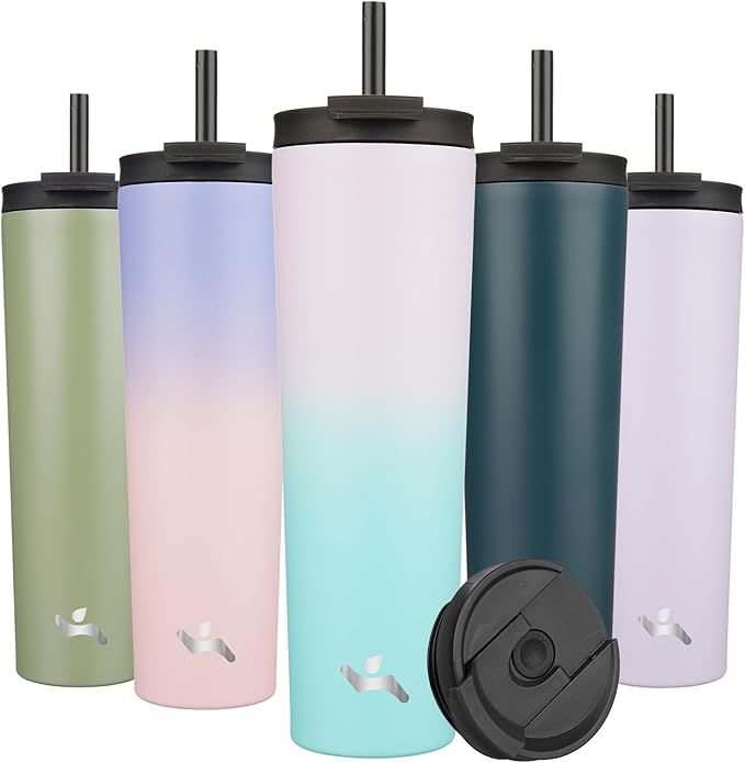 34 OZ Insulated Tumbler with Lid and 2 Straws Stainless Steel Water Bottle Vacuum Travel Mug Coffee Cup,Lavender Green