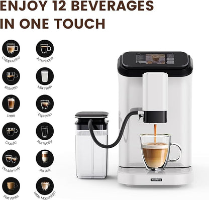 Mcilpoog WS-D5 Pro Fully Automatic Coffee Machine 12 Drinks, Office or Home Use,Wi-Fi Enabled, Liquid Volume & Temperature, Cappuccino Latte Espresso, Automatic Cleaning, Super Automatic Coffee Maker