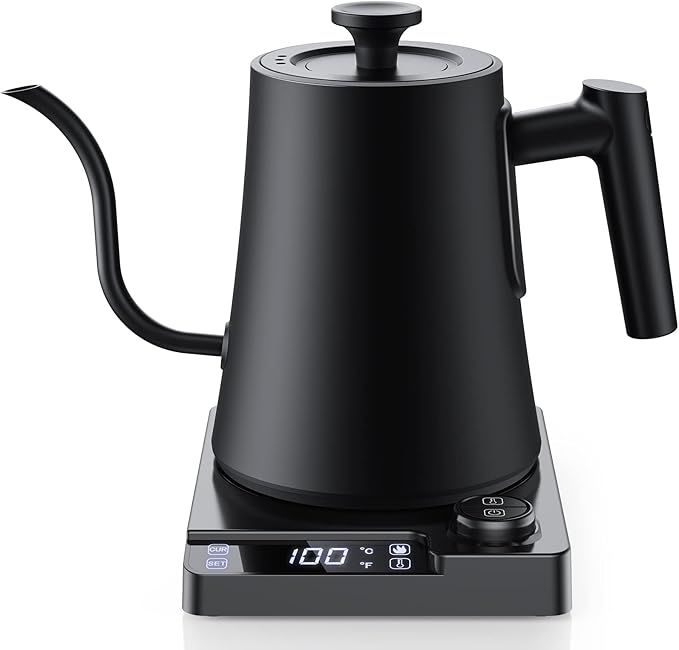 1.0L Electric Gooseneck Kettle, ±1℉ Temperature Control & Keep warm, for Pour Over Coffee and Tea, 304 Stainless Steel Inner and lid, Quick Heating Electric Kettles for Boiling Water