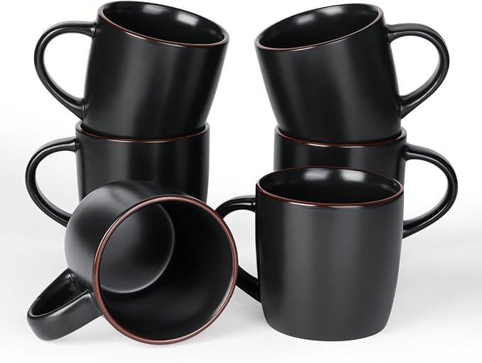 famiware Mercury Coffee Mugs 13 oz, Coffee Mugs Set of 6 with Handle, Cups for Latte, Hot Tea, Cappuccino, Mocha, Cocoa, Black