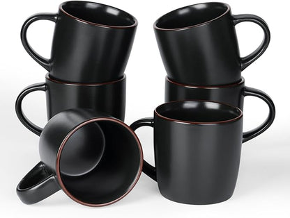 famiware Mercury Coffee Mugs 13 oz, Coffee Mugs Set of 6 with Handle, Cups for Latte, Hot Tea, Cappuccino, Mocha, Cocoa, Black