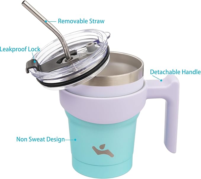 10 oz Tumbler with Handle and 2 Straw 2 Lid, Insulated Water Bottle Stainless Steel Vacuum Cup Reusable Travel Mug, Lavender Green