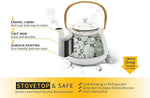 Load image into Gallery viewer, TOPTIER Japanese Cast Iron Tea Kettle with Infuser,Teapot Stovetop Safe, Leaf Design , Coated with Enameled Interior for 32 Ounce (950 ml), White