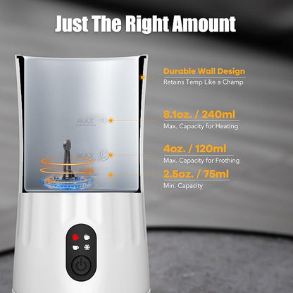 Milk Frother, Upgraded 4-in-1 Milk Frother and Steamer, Hot and Cold Foam Maker and Milk Warmer with Temperature Control & Auto Shut-Off, Frother for Coffee, Latte, Cappuccino, Matcha(White)