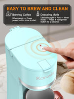 Load image into Gallery viewer, Single Serve Coffee Maker for K-Cup and Ground Coffee, Fast Brew, 6-12 oz Brew Sizes One Cup Coffee Machine Fits 5.5" Mugs, One-Button Small Coffee Maker with Descaling Reminder, Light Blue